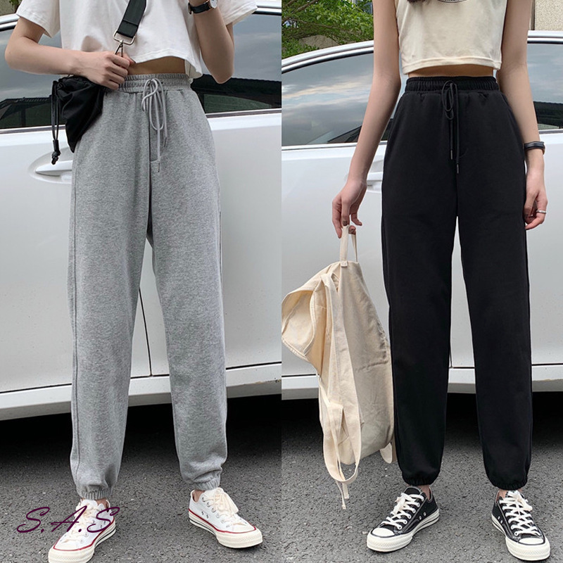 灰色哈倫棉褲 顯瘦高腰休閒褲 哈倫褲 棉褲 寬鬆百搭束腳運動褲 運動褲 休閒褲 長褲 高腰 顯瘦 SAS 1231P