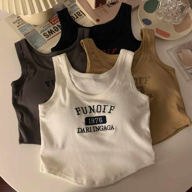 限時特價複古刺繡內搭弔帶帶胸墊背心夏季新款修身辣妹美背抹胸打底上衣女背心 無袖上衣 辣妹風  肩帶小07