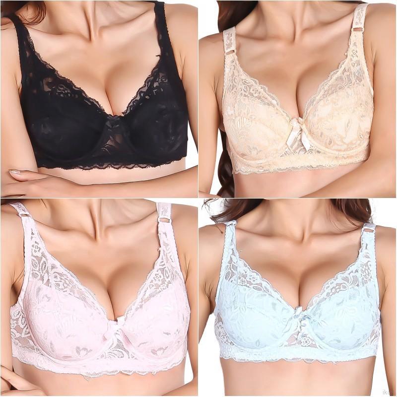 Women Deep V Non-Padded Lace Sheer Bra Underwire 3/4 Cup Bras