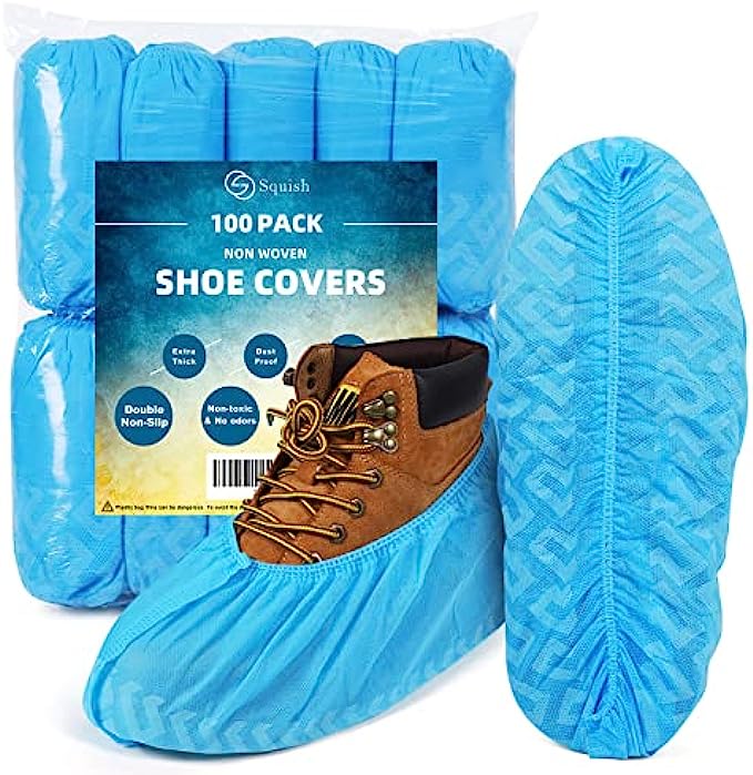 Shoe Covers Non Slip, 100 Pack50 pairs Thick Extra Disposable Boot Covers Slip Proof Shoe Cover for Indoors Outdoors Recyclable Durable Protector Covers Fits Virtually Most Shoes