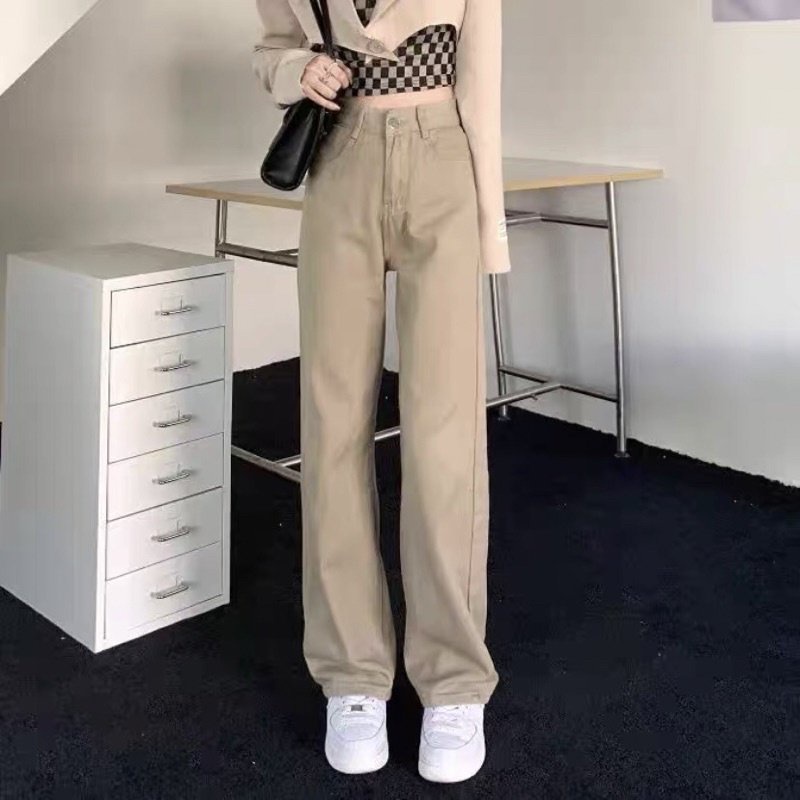 Womens Wide-Waisted Khaki jeans With Super hach Shape