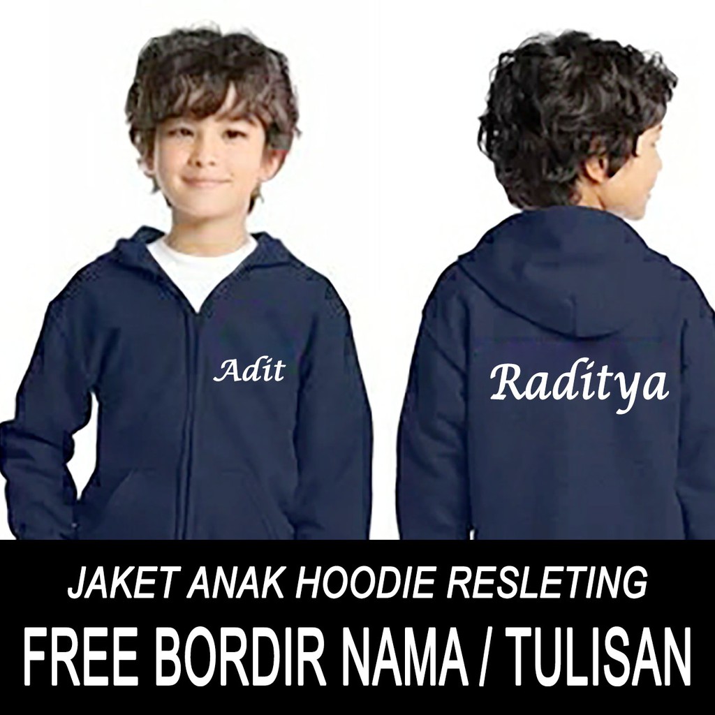 Childrens Jacket Embroidered Name Zipper hoodie 1 Year To 12 Years