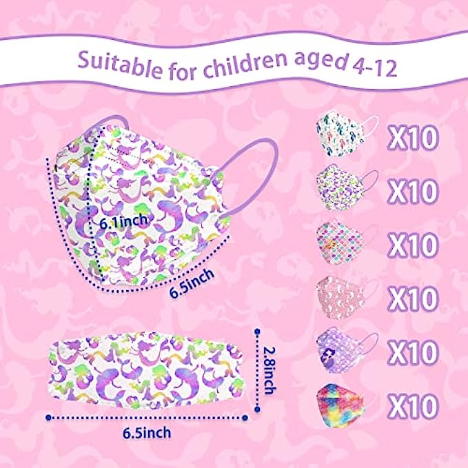 Halloween KF94 Kids Face Mask Disposable, 60 Pack Individually Wrapped Masks,4-Ply Breathable Safety Masks for Boys and Girls