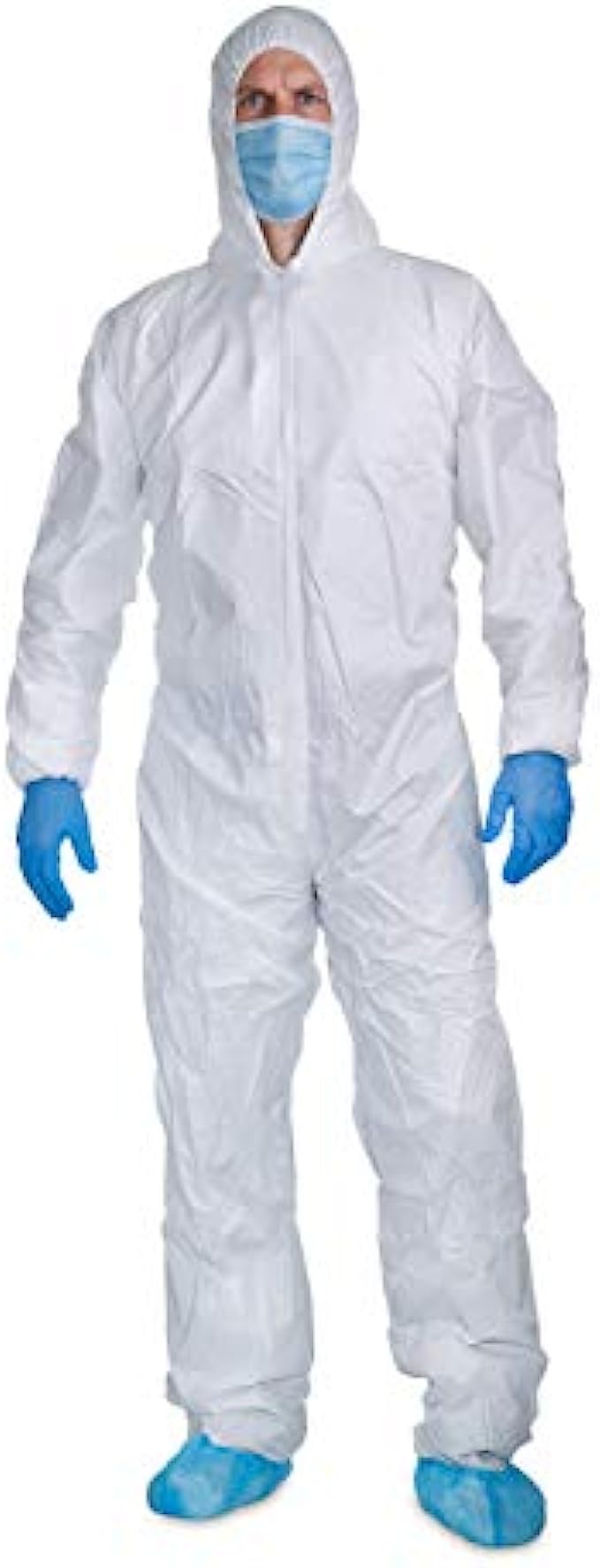 5 Pack Microporous Protective Coverall Suits With Hood Elastic Wrists, Ankles and Waist, Single Zipper, For Painting/Industrial Use XL