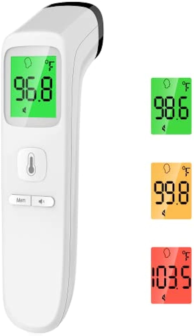 Forehead Thermometer, Baby and Adults Thermometer with Fever Alarm, LCD Display and Memory Function, Ideal for Whole Family White