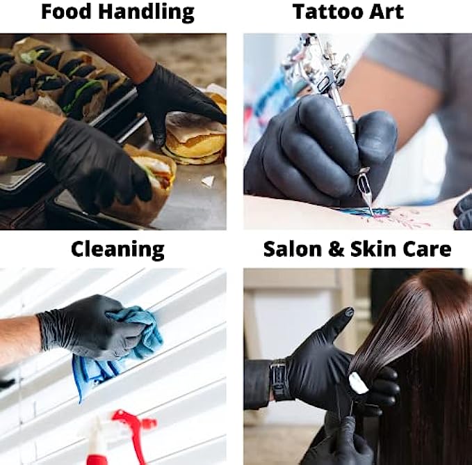 MagiCare Black Nitrile Gloves - Durable Medical Disposable Gloves - Non Sterile, Latex Fee, Powder Free - 100 Exam Gloves/Box