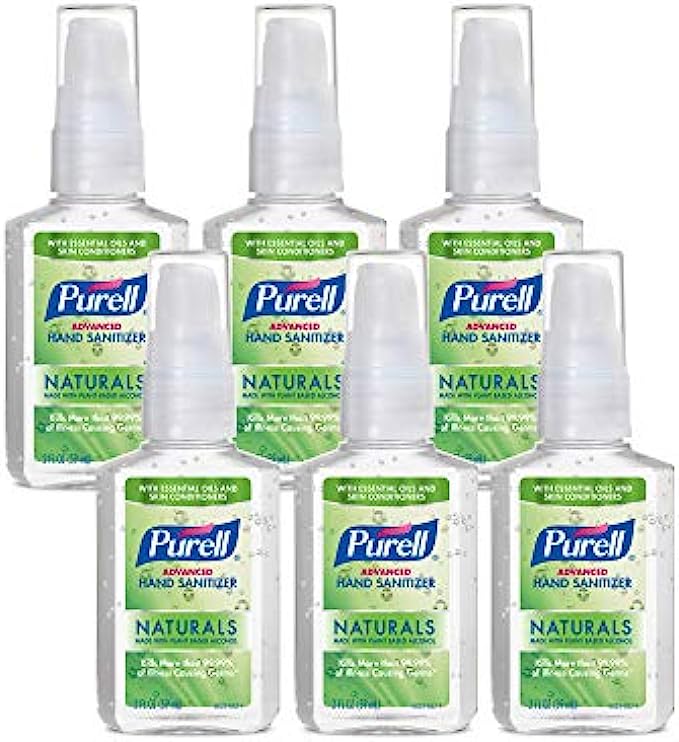 Purell Advanced Hand Sanitizer Naturals with Plant Based Alcohol, Citrus Scent, 2 Fl Oz Travel Size Pump Bottle Pack of 6- 9623-04-EC