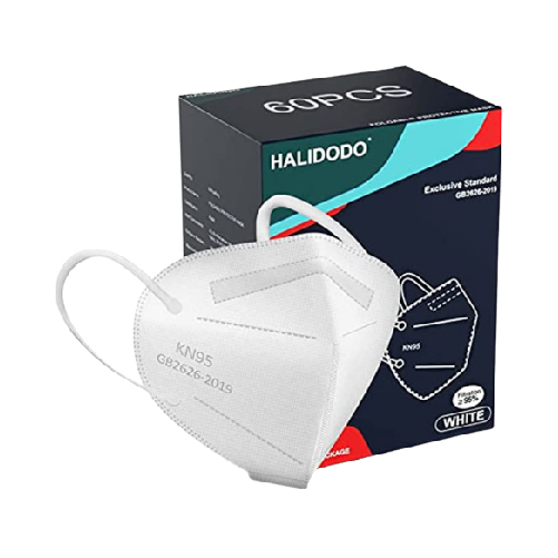 HALIDODO 60 Packs KN95 Face Mask, 5-Ply Comfortable Filter Safety Mask, Protective Face Cover Mask White