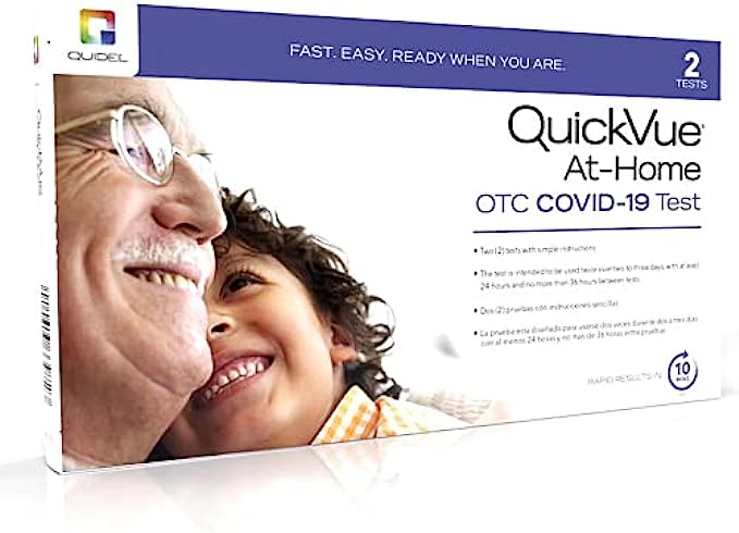 Quidel QuickVue at-Home OTC COVID-19 Test Kit, Self-Collected Nasal Swab Sample, 10 Minute Rapid Results - Single Kit Includes 2 Tests, Intended for a Single User