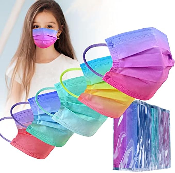 Sheal Individually Packaged 5-Colors Gradient Kids Disposable Face Masks 100 Pack For Children