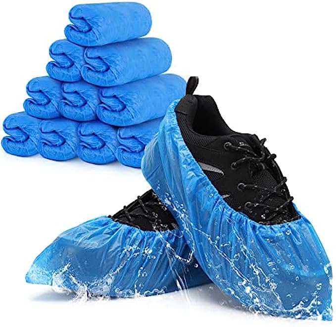 Shoe Covers Disposable Non Slip - 100 Pack 50 Pairs, Premium Waterproof and Recyclable Shoe Booties Covers for Indoors, Fits Up To 11 US Men and 13 US Women Size