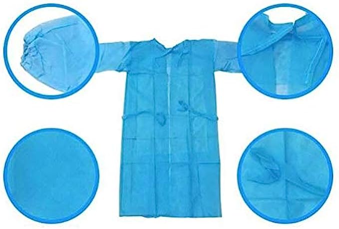 Leo Disposal Protective Isolation Gown - 10pcs Blue. Latex Free,Non-Woven, Fluid Resistant,ONE Size FITS MOST 10 Pcs