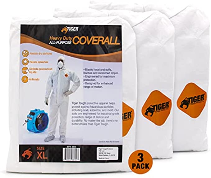 Heavy Duty All Purpose Coverall, Engineered for Maximum Protection &amp; Comfort Pack of 3 X-Large Coveralls by Tiger Tough