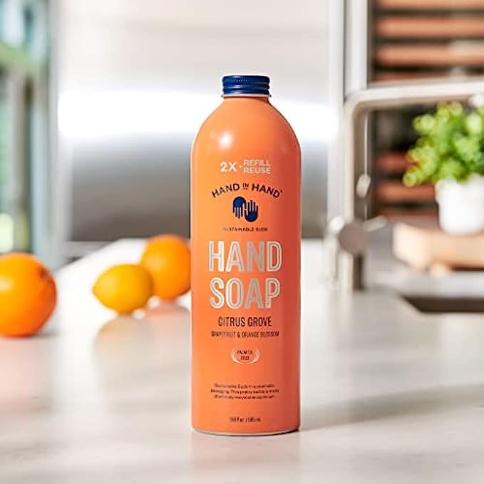 Hand in Hand Nourishing Liquid Hand Soap 19.8 Fl Oz. Refill + 10 Fl Oz. Twin Pack, Grapefruit &amp; Orange Blossom, Citrus Grove Scent
