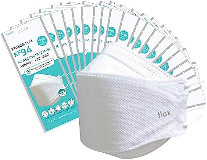 [20Packs] KF-94 - Face Protective Mask for Adult White [Made in Korea] [20 Individually Packaged] KN FLAX Premium KF-94 Certified Face Safety White Dust Mask for Adult [English Packing]
