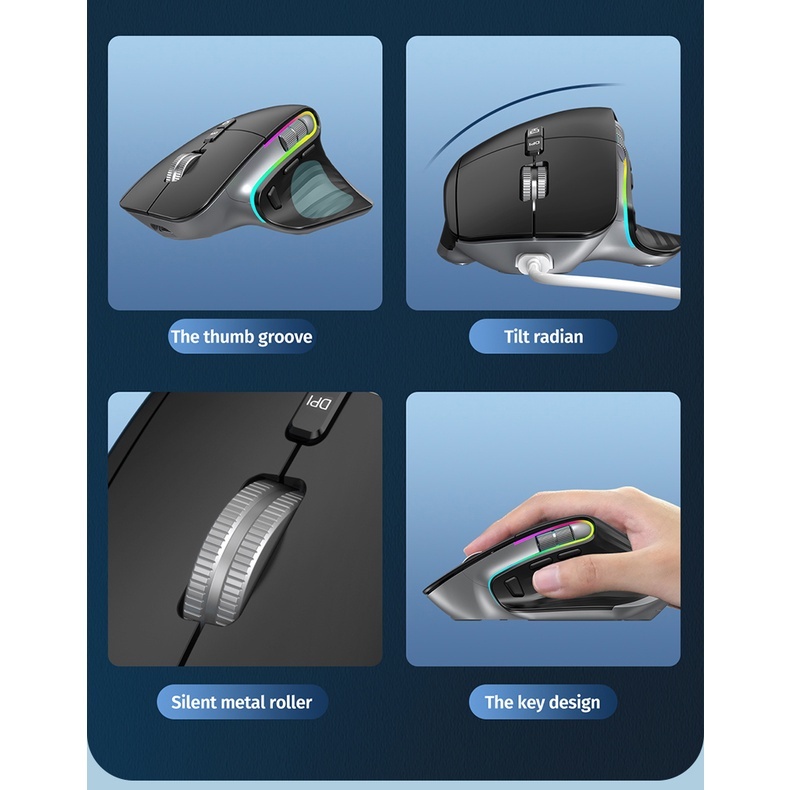 SeenDa 10000dpi Wireless Gaming Mouse 2.4G Bluetooth Rechargeable Colorful Lights Ergonomic Office For PC Laptop