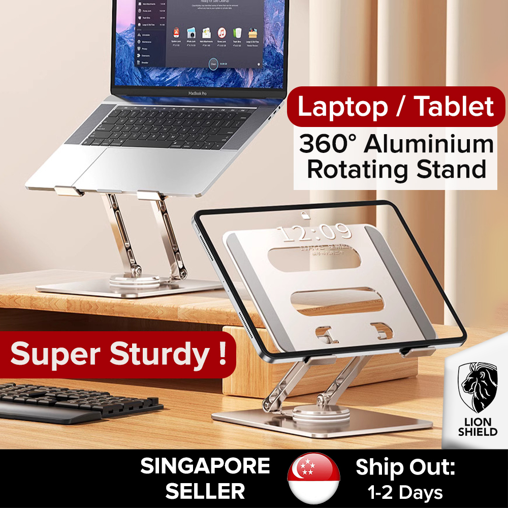 SG LionShield 360° Rotating Aluminium Laptop Stand / Tablet Stand - Multi Angle Height Adjustable and Foldable Stand