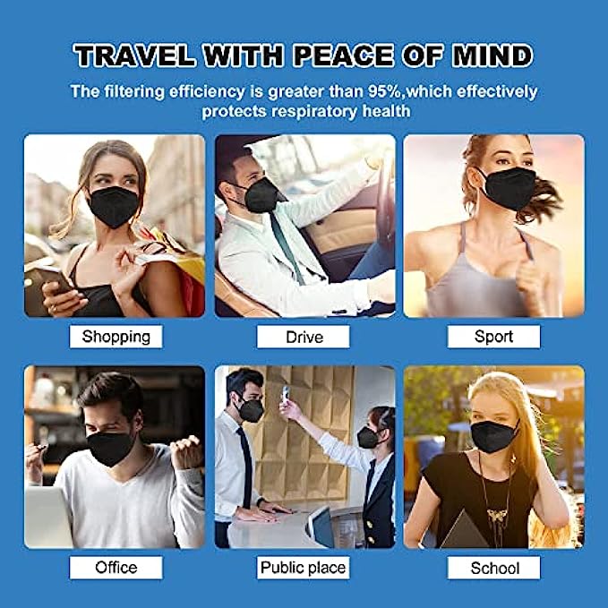 YOTU Black Face Masks 60 Pcs,5 Ply Cup Dust Mask,Filter Efficiency 95%,Suitable for Home Work Restaurants Outdoors
