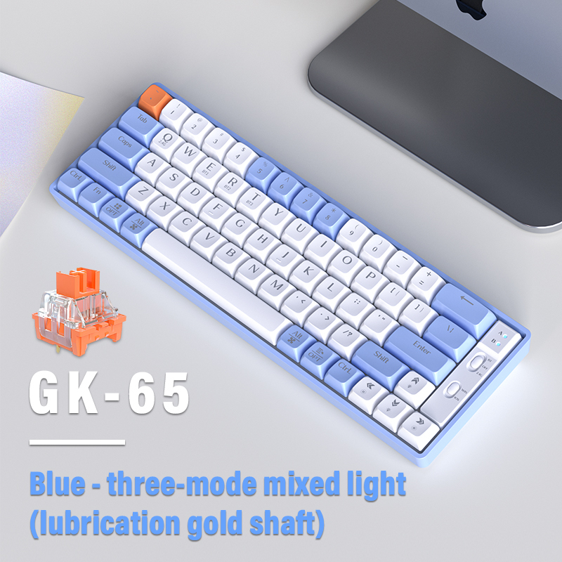 [SG Stock] Wireless Keyboard Hotswappable Mechanical Keyboard With 3Model Bluetooth+USB+2.4G 65 Keys Portable Rechargeable Colorful Lights Keyboard