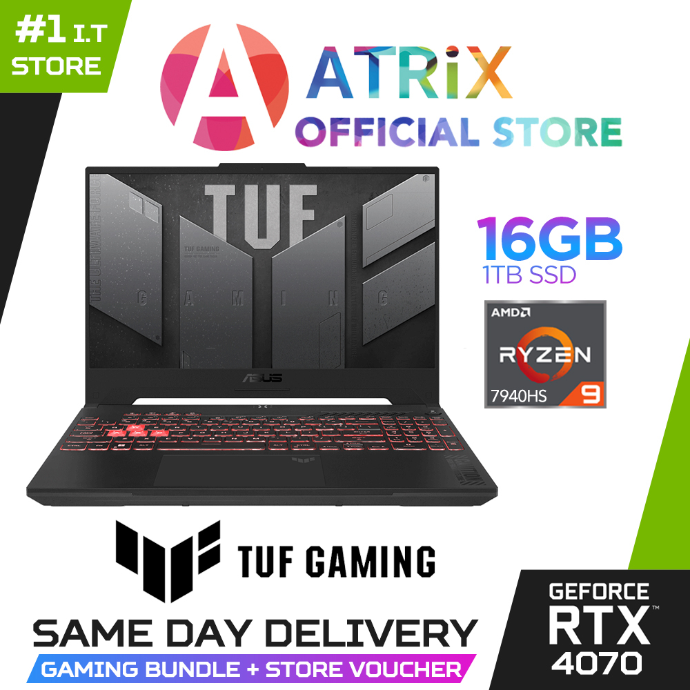 Same Day DeliveryASUS TUF Gaming A15 FA507XI-LP029W | 15.6" FHD | Ryzen9 7940HS | RTX 4070 | 16GB/1TB SSD | Win11 | 2Y