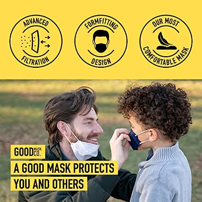 Good Mask Co. Good Comfort Kids KN95 Face Mask, Disposable KN95 Face Mask, Folding, Comfortable Face Masks, Bulk Face Masks 10 Pack of Masks, Blue