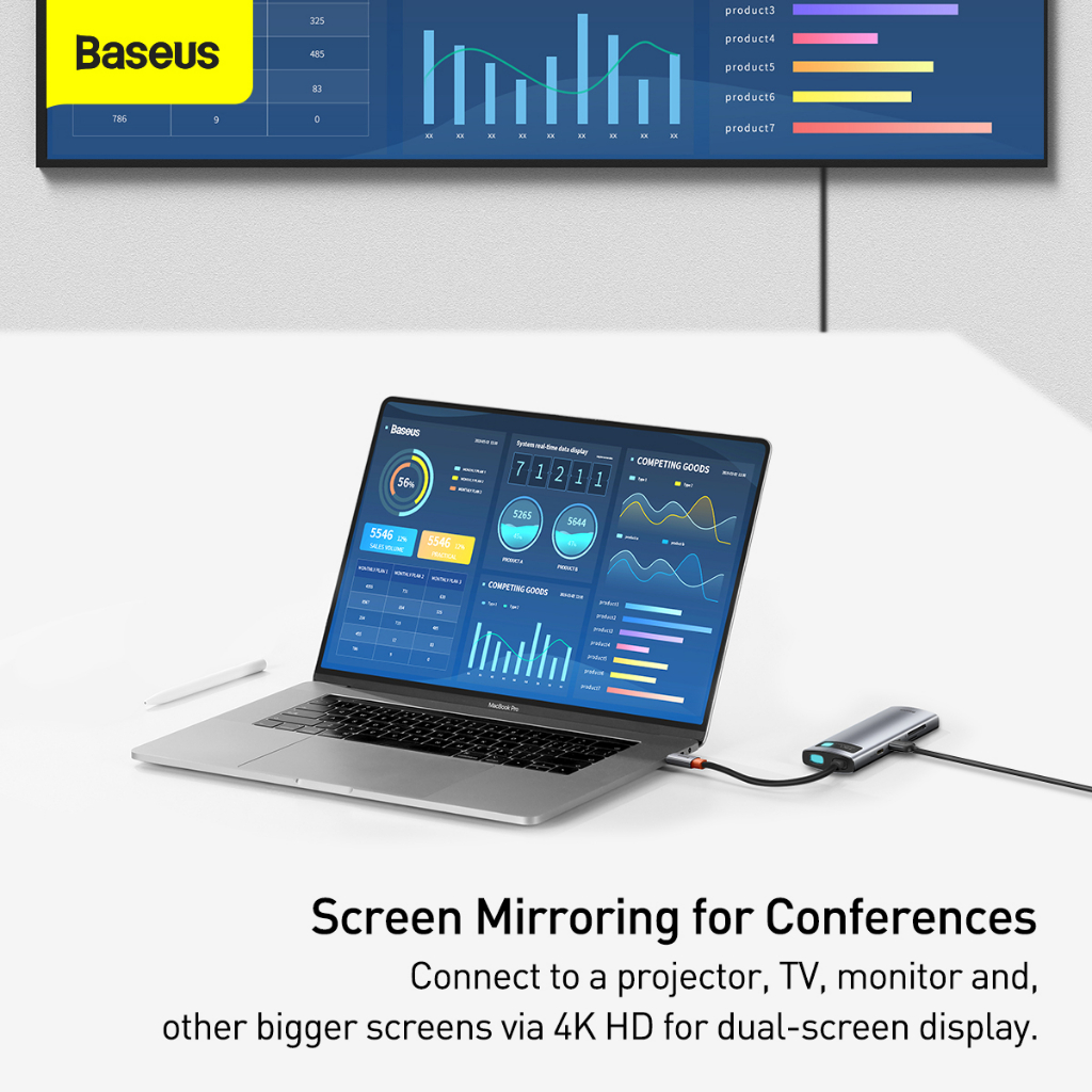 Baseus Metal Gleam Hub USB C All in 1 Type C Metal HUB to HDMI VGA RJ45 USB 3.0 Adapter Data Transfer Dock