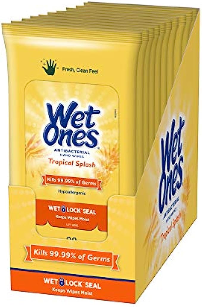Wet Ones Antibacterial Hand Wipes, Tropical Splash Scent, 20 Count Pack of 10