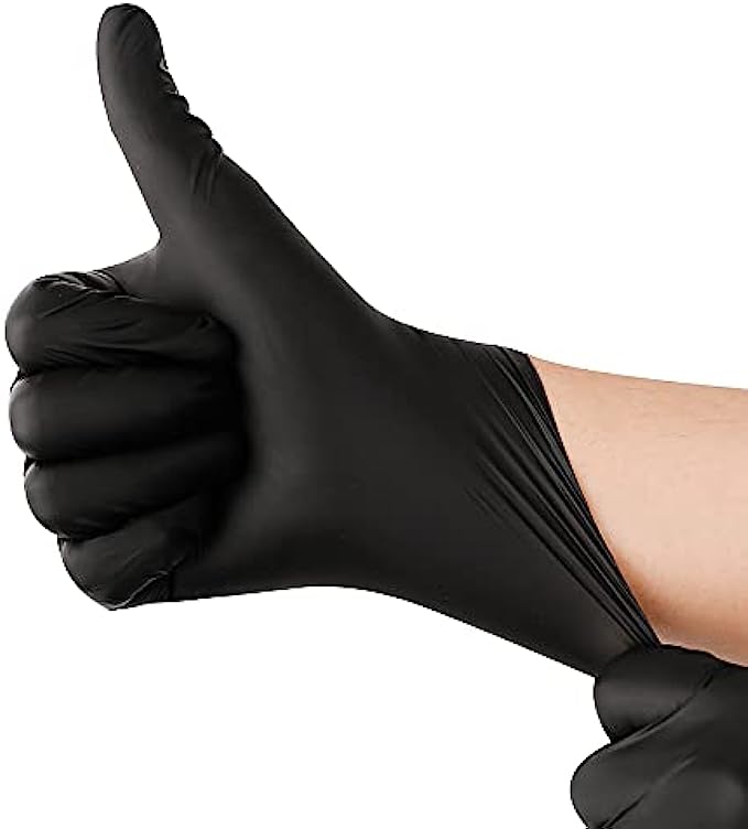 Black Disposable Nitrile Latex &amp; Powder Free 6-Mil Gloves 100 Count, Textured, Mechanic Wearing, Cleaning, Food