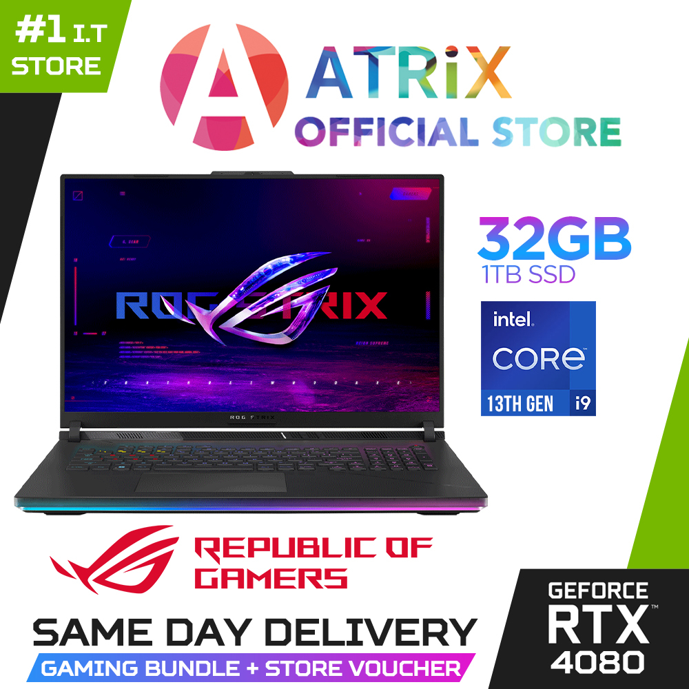 Same Day DeliveryROG Strix SCAR 18 G834JZ-N6039W | 18" QHD+ | i9-13980HX | RTX 4080 | 32GB RAM | 1TB SSD | Win11 | 2Y