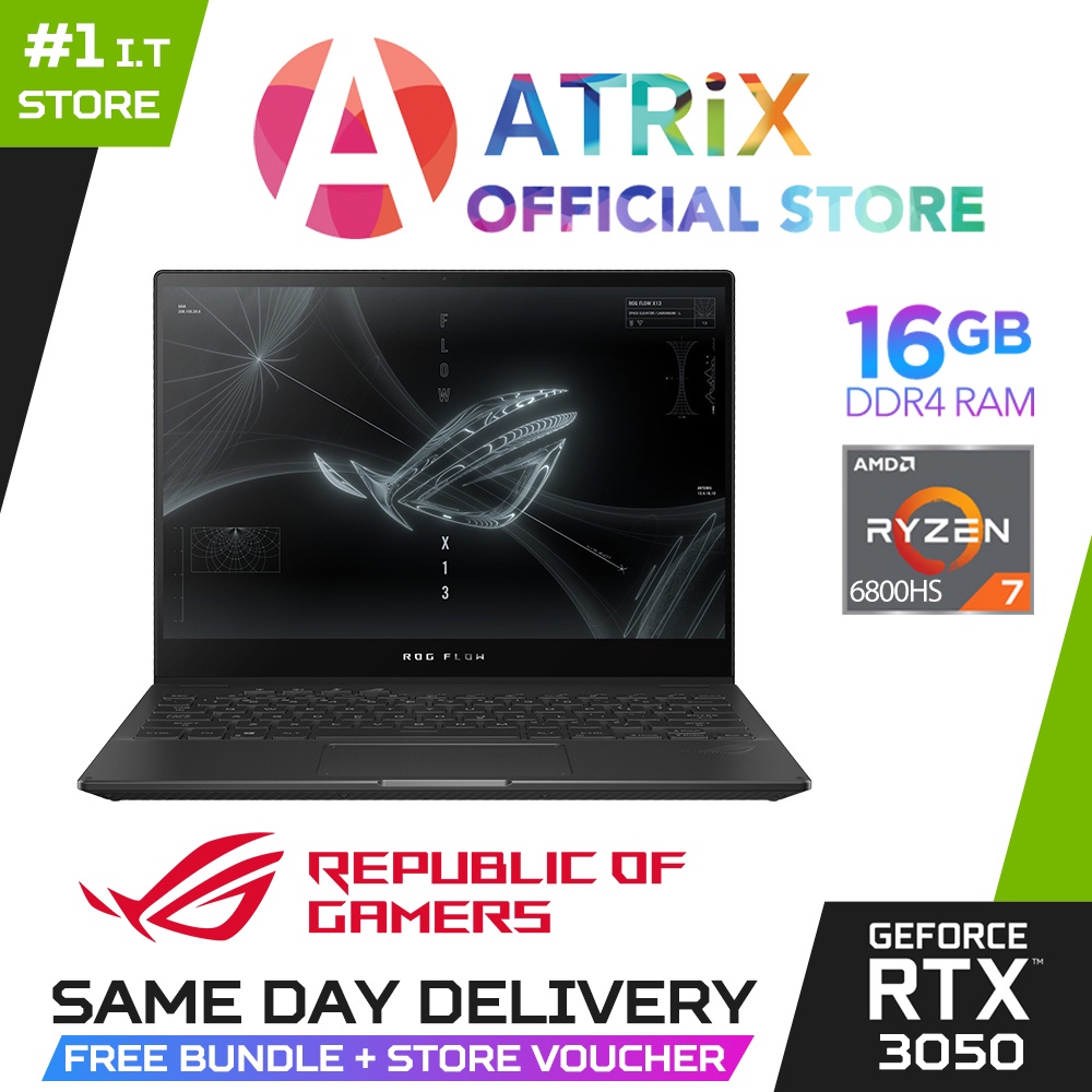 Same Day DeliveryROG Flow X13 | GV301RC-LI095W | 13.4" UHD+ | RTX3050 | Ryzen 7 6800HS | 16GB/512GB