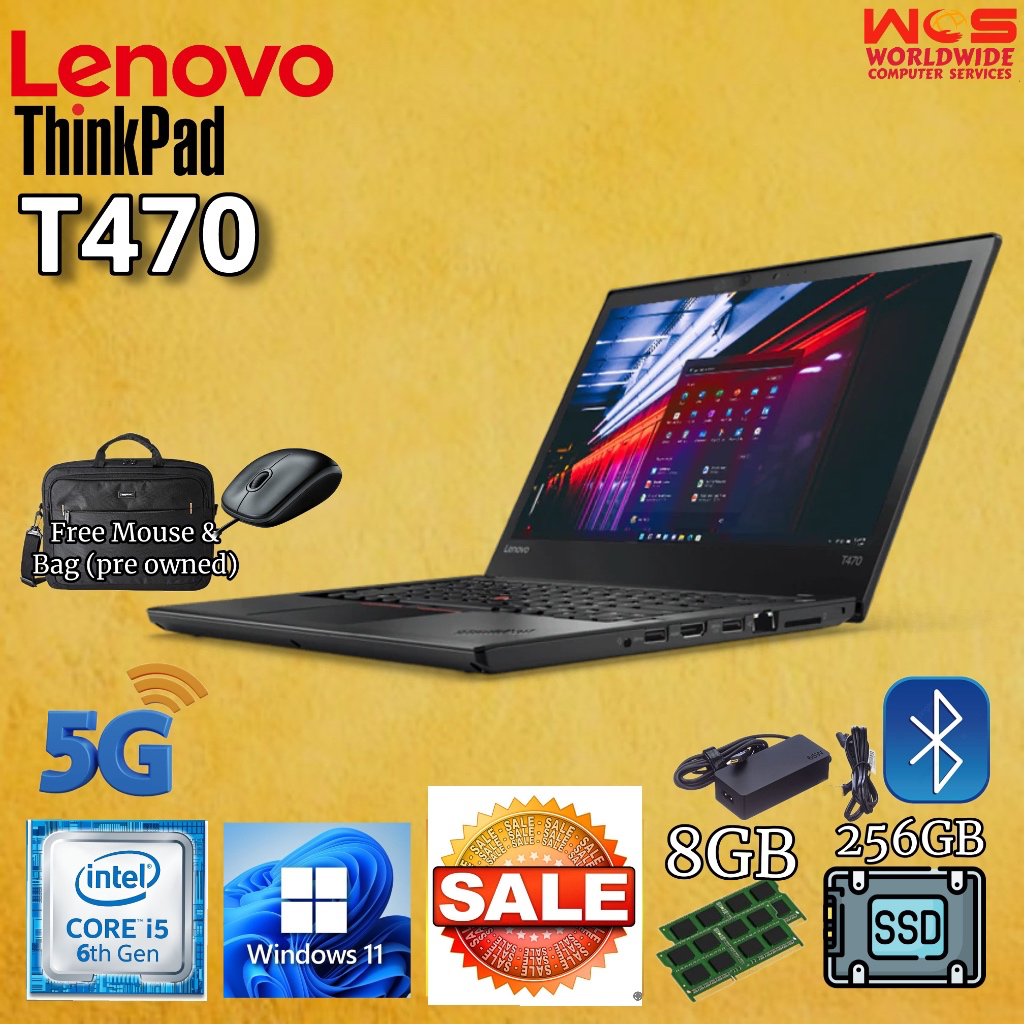 LENOVO T470 ThinkPad 14" HD display/ Intel Core i5 6th Gen/ 8GB RAM / 256GB SSD / WIN11 PRO /MS Office Refurbished