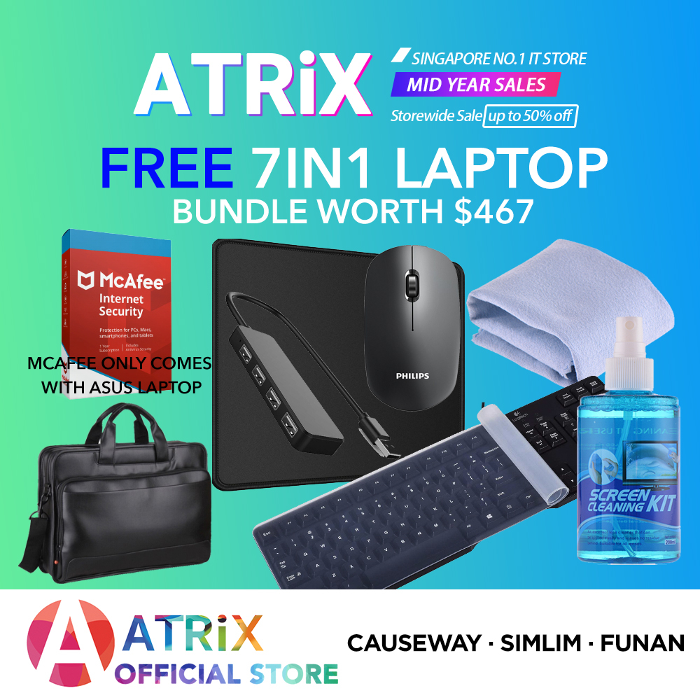 7IN1 Bundle | Philips Wireless Mouse, Keyboard Cover, USB Hub, Mousepad, Bag, Cleaning Kit, McAfee AVonly ASUS