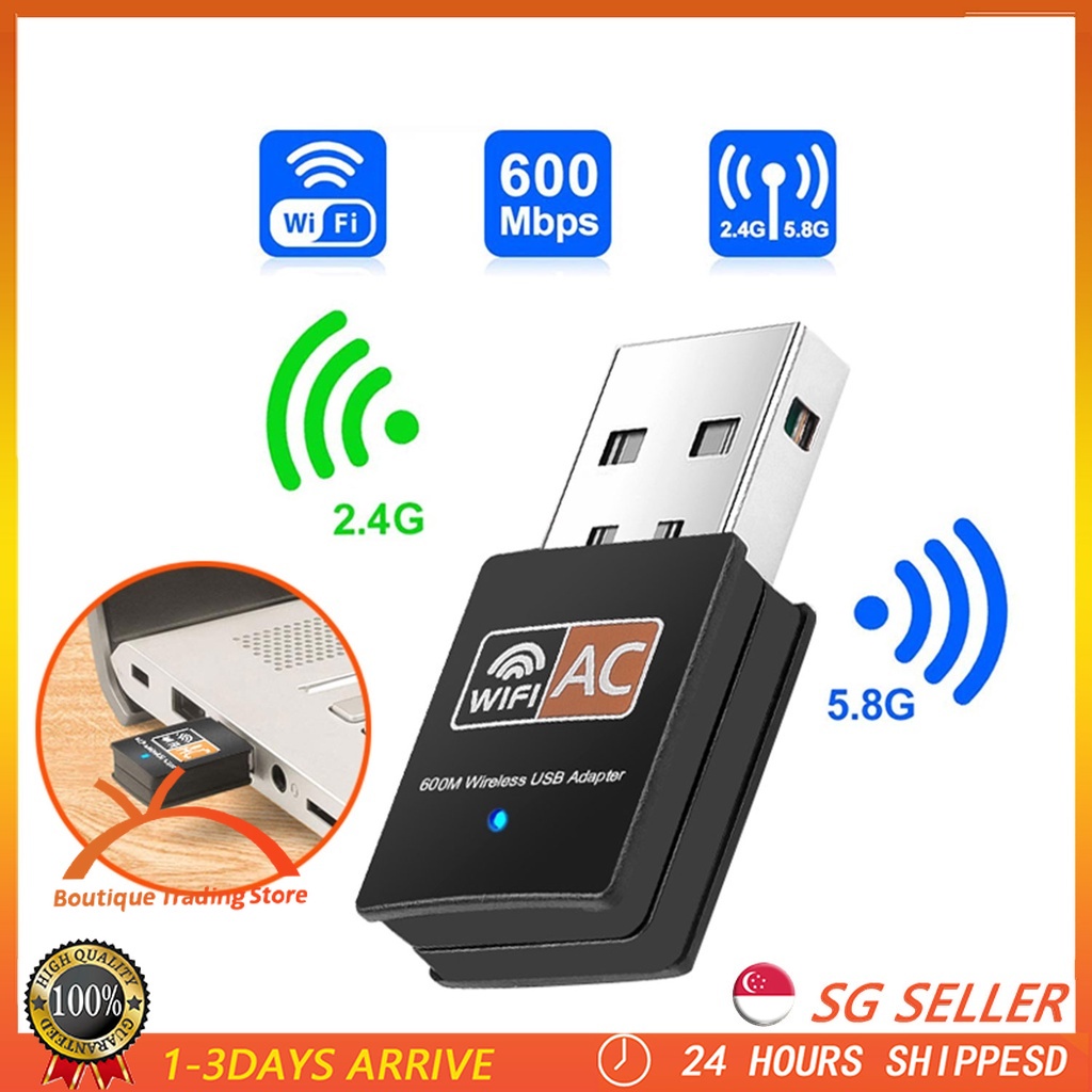 Roni USB Wireless Wifi Adapter 600Mbps Wifi Dongle Dual Band 2.4G / 5G Hz 802.11 AC SG SELLERIn stock
