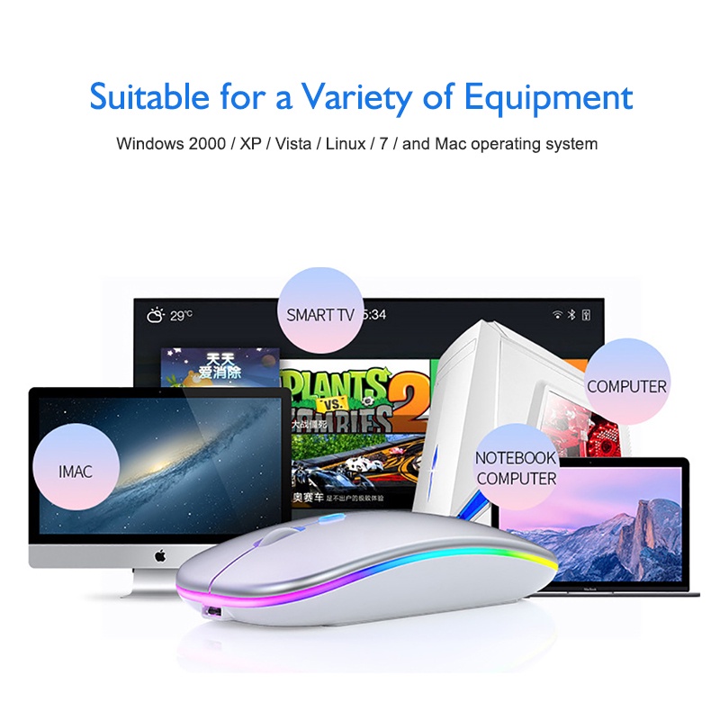 ?ready stock? Wireless Mouse 2.4Ghz Receiver Optical Adjustable Silent led usb Rechargeable for Laptop notebook 鼠标