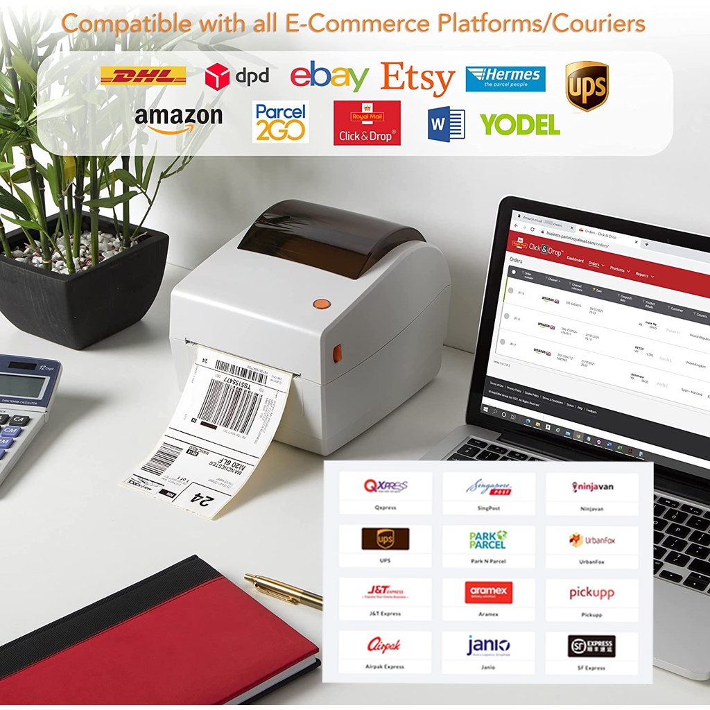 Easylabeltech USB /Bluetooth /WiFi Thermal Printer for Waybill Barcode Label Print