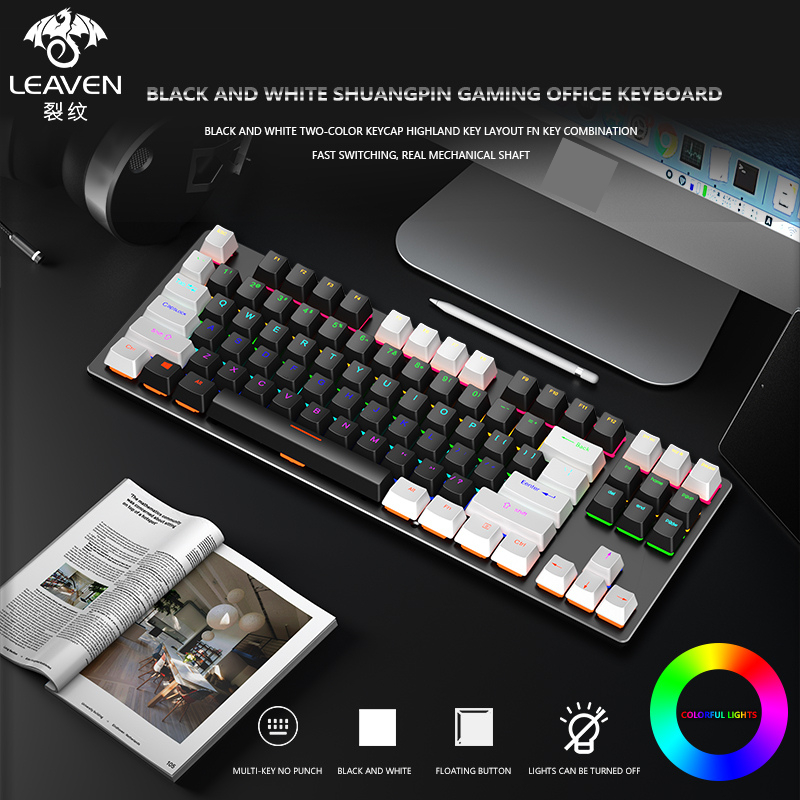 LEAVEN K550 Mechanical Gaming Keyboard With Classic and Retro Typewriter Design 87 Keys TKL