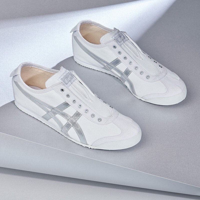 Original In Stock ˉ Shoe Tigers Sneakers Super Soft Canvas Men and Womens Casual Sports Running Tigers Running Shoes White/silver LLAN