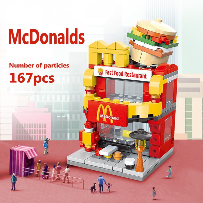 164 Pieces Mini Lego City Street View Blocks McDonalds House Model Childrens Educational Toys