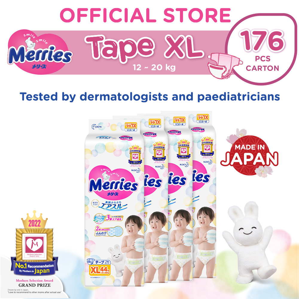 Merries Tape Diapers XL44s x 4 packs 12 - 20 kg