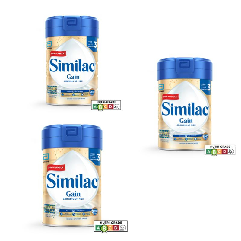 [Bundle of 3] Similac Gain 5MO Stage 3 Growing-Up Baby Milk Powder Formula 850g 1 year onwards