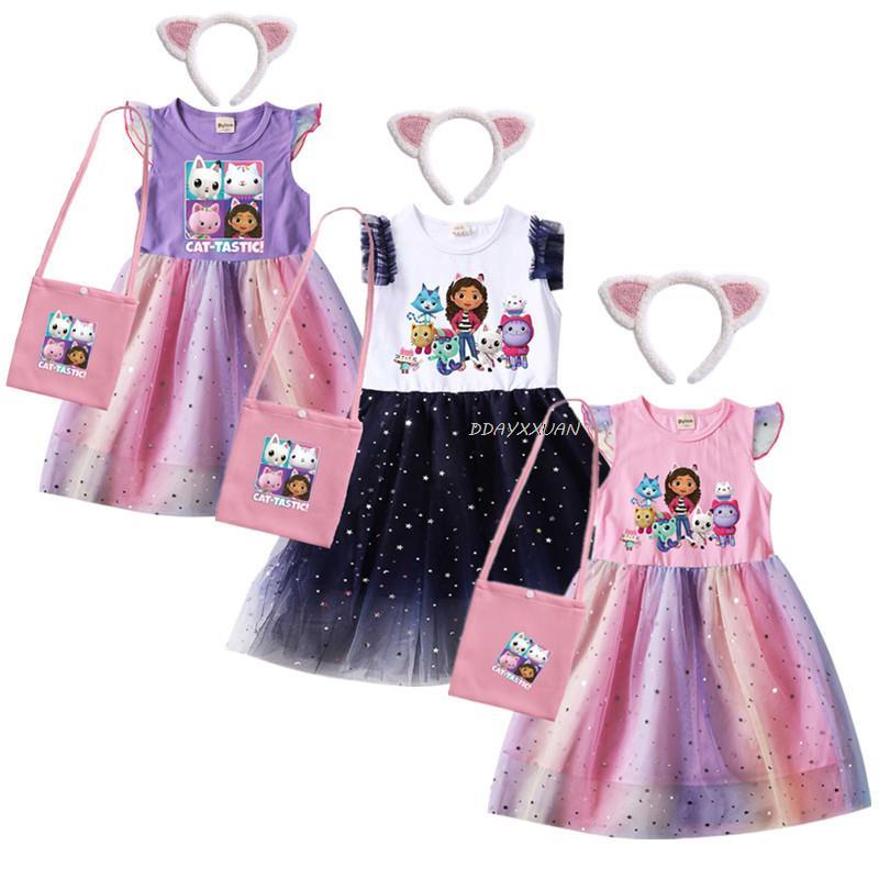 2023 Summer Gabby Cats Costume Baby Girls GabbyS Dollhouse Dress Kids Cosplay Princess Vestidos Toddler Children Birthday Wedding Party Dresses With Headwear