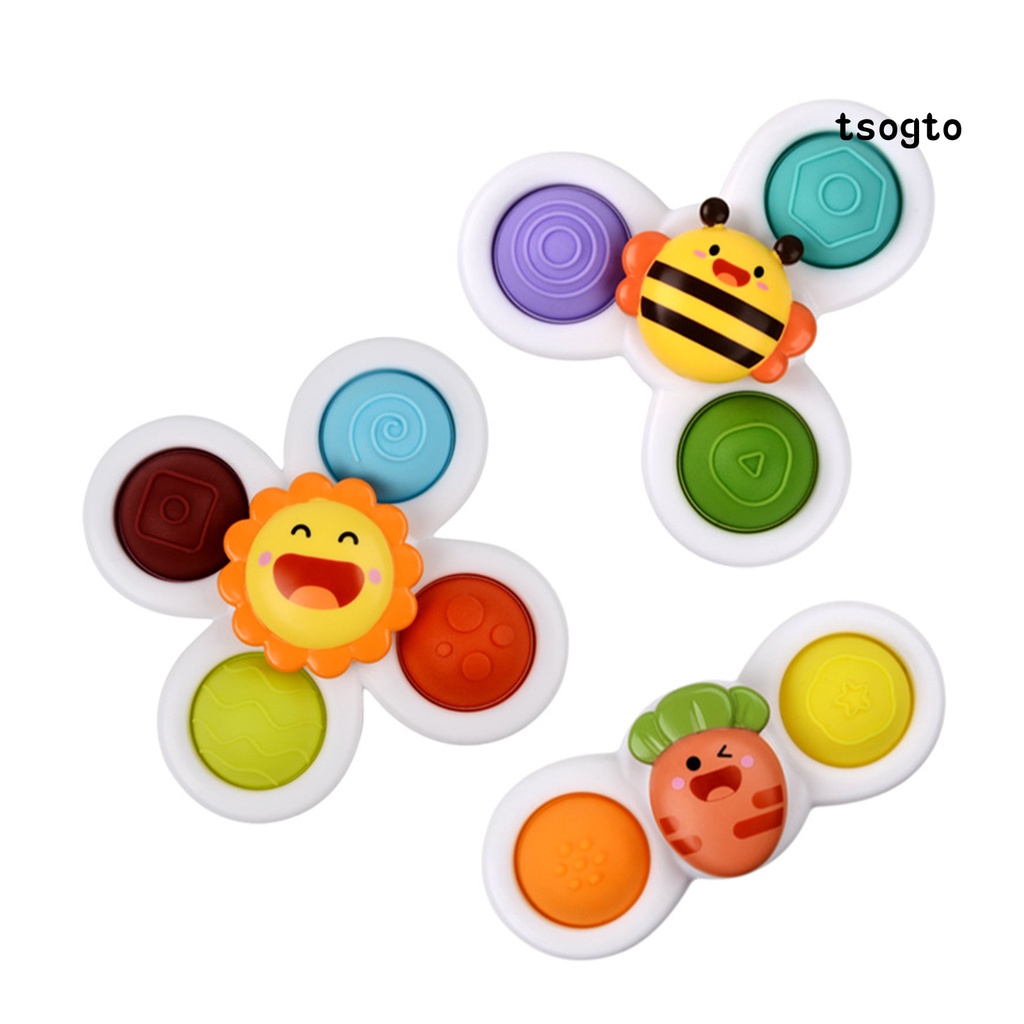 [Ts] 3Pcs Baby Educational Toys Soft Bobble Design Tactile Stimulation Safe Spin Sucker Spinning Top Toys for Baby Supplies