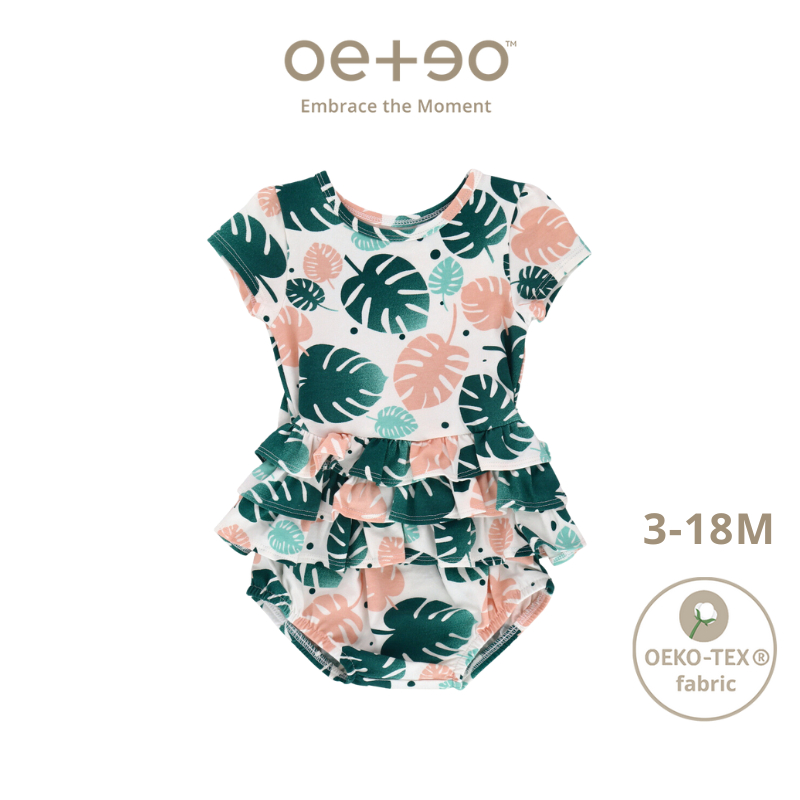 OETEO Tropical Land Baby Girl Easyeo Cap Sleeve Romper Dress Green