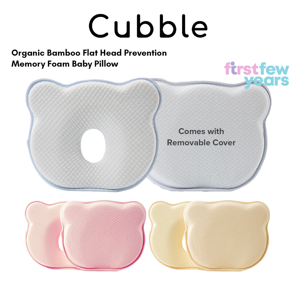 Cubble Flat Head Prevention Pillow Organic Bamboo Memory Foam Baby Head Pillow [Removable Cover available]