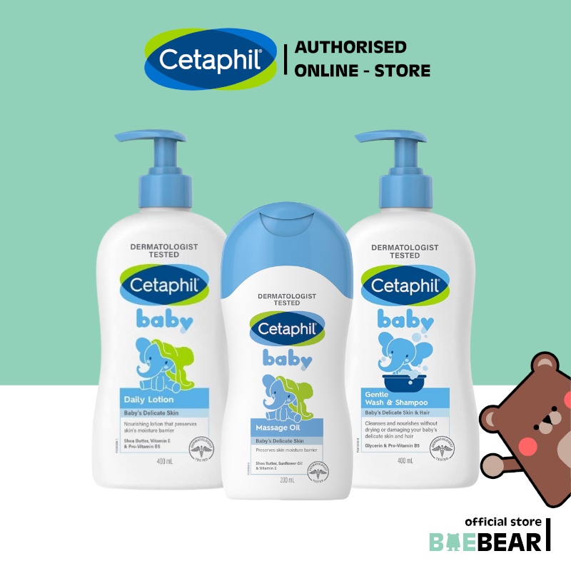 Cetaphil Baby Gentle Wash and Shampoo I Daily Lotion With Shea Butter 400ML | Baby Massage Oil 200ml [Baebear.sg]