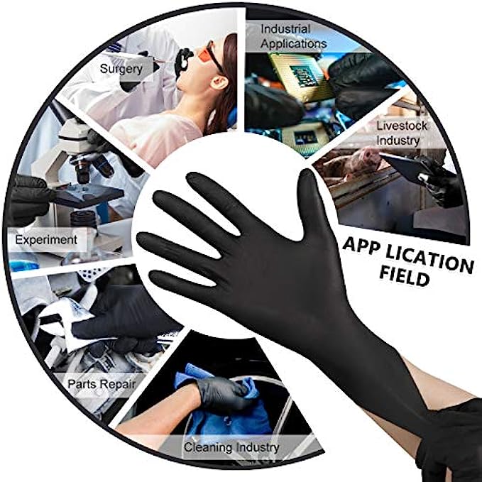 Black Disposable Nitrile Latex &amp; Powder Free 6-Mil Gloves 100 Count, Textured, Mechanic Wearing, Cleaning, Food