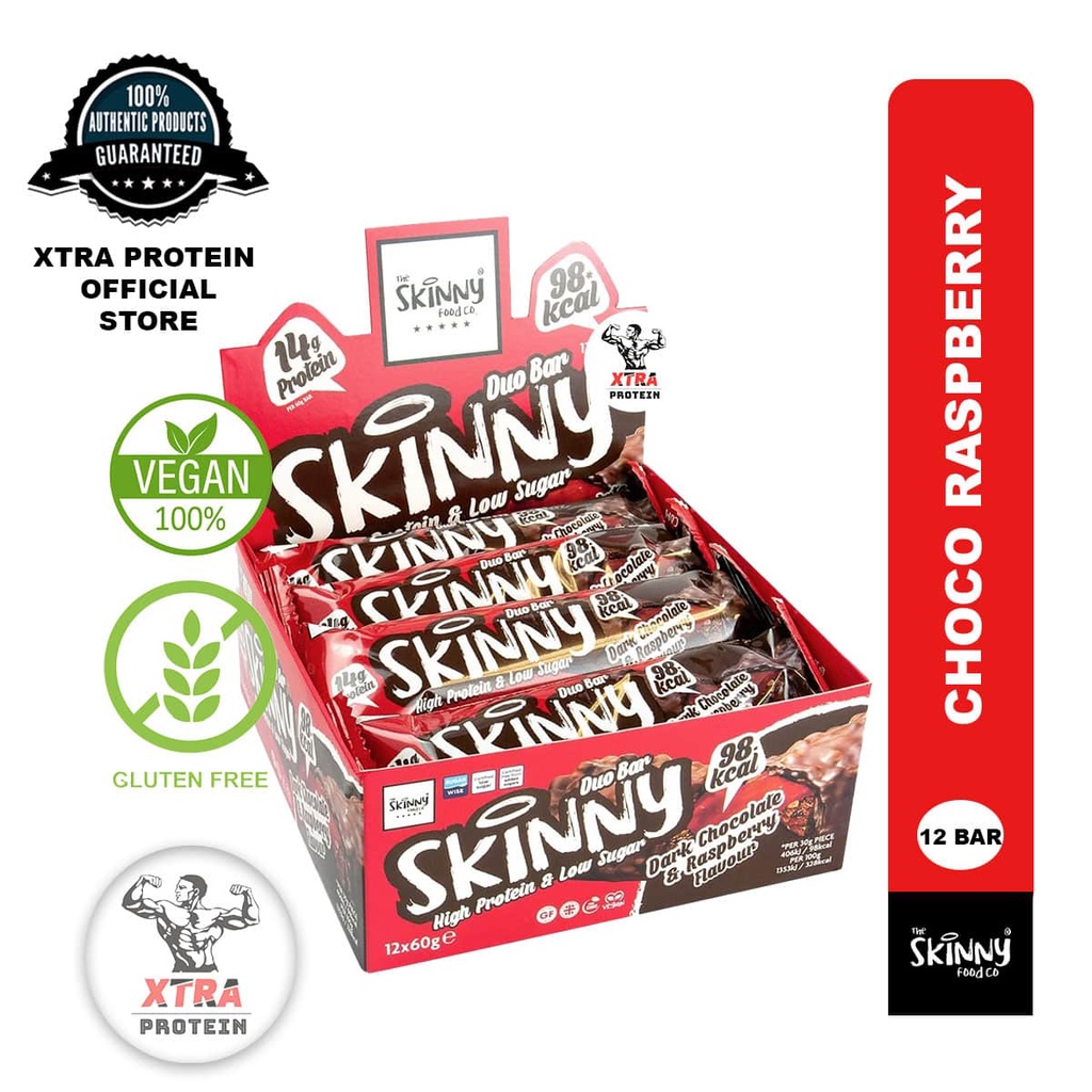 Skinny Food Duo Protein Bar Chocolate and Raspberry 60g 12 Pack