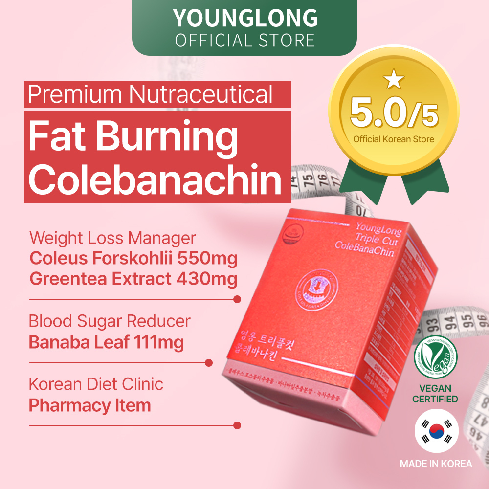 [YOUNGLONG] Triple Cut ColeBanaChin Vegan Certified / Body Fat, Blood Sugar, Cholesterol Cut / Slimming, Fat Burner, Weight Loss, Antioxidant / Curated by Korean Pharmacists / Coleus Forskohlii 550m