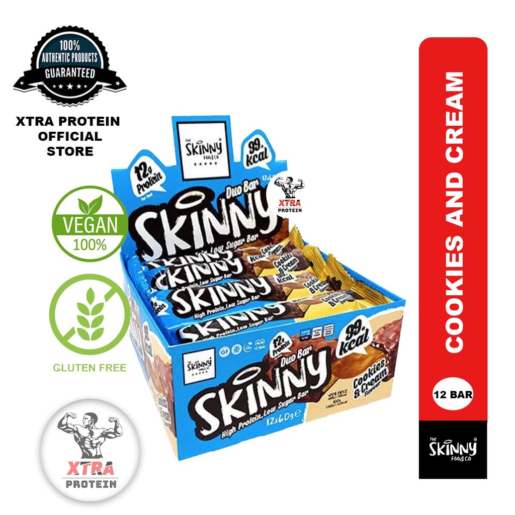 Skinny Food Duo Protein Bar Cookies and Cream 60g 12 Pack