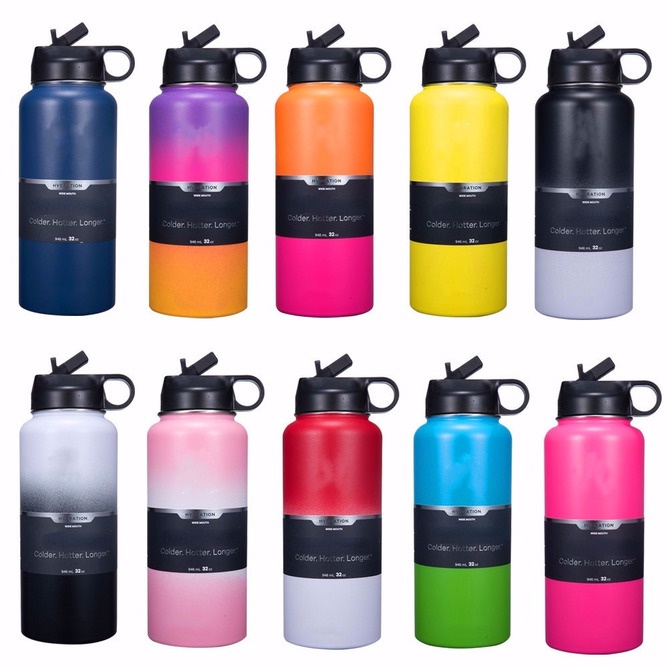 Lowest Price?32oz/40oz New Stainless Steel Water Bottle Vacuum Insulated Wide Mouth Travel Portable Thermal Bottles with Straw/Hand Lid